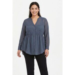 Torrid plus size 0 Blue Button-Up Babydoll peasant Blouse Long sleeve